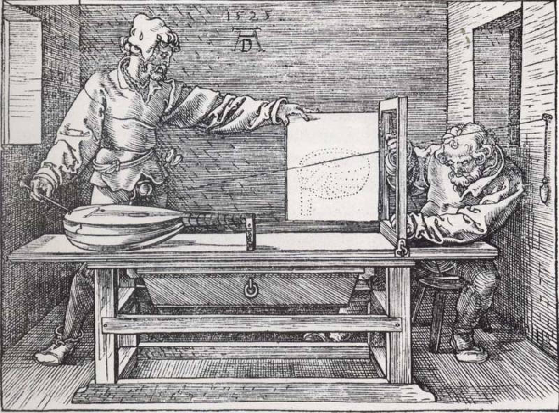 Jacopo de Barbari Man Drawing a lute with the monogram of the artist from the Manual of Measure-ment Sweden oil painting art